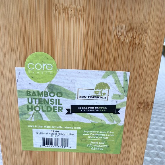 BAMBOO Kitchen Utensil Holder Chop it Like it's Hot 5" x 5" x 7" Tall - Picture 8 of 11